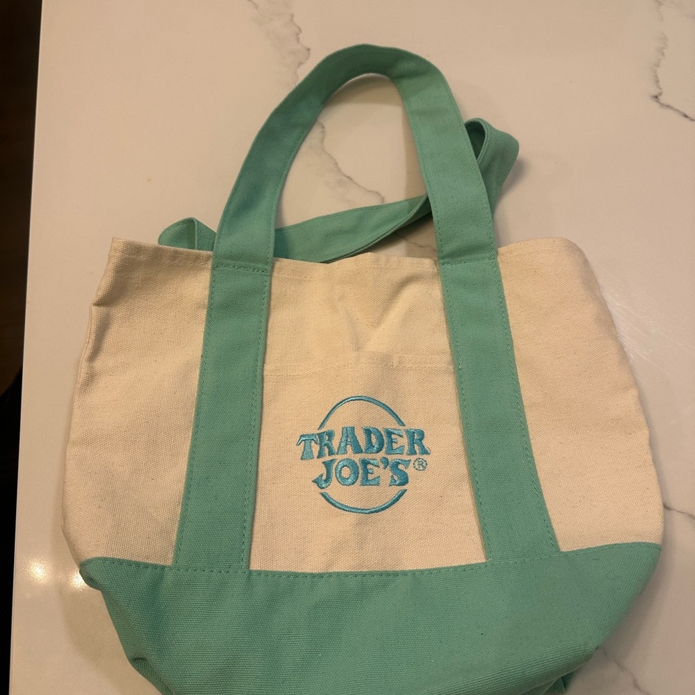 Trader Joes Spring 2025 Mint Green Mini Pastel Canvas Tote Bag LIMITED EDITION